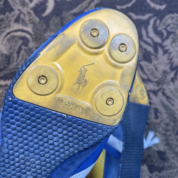 Vtg 90s Polo Ralph Lauren Nylon Suede Mens Shoes Size 13 Blue Yellow Thin - Picture 9 of 10